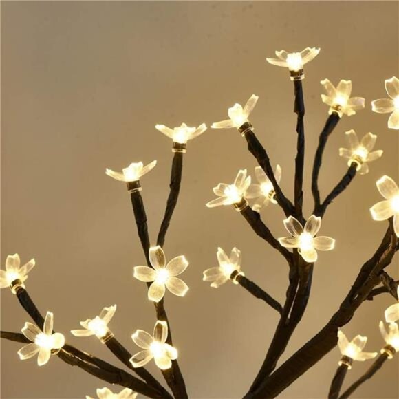 17.5” Lighted Cherry Blossom Tree 48 Warm White Lights Plug in Adapter Light up - Picture 5 of 7